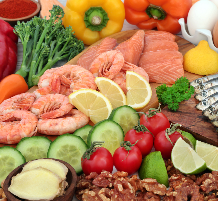 Fresh seafood and vegetables